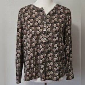 Style & Co. Black Brown Floral Print Button Front Blouse Women’s Small EUC